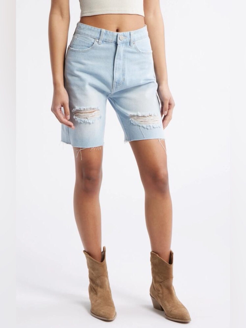PTCL Lux High Waist Slim Fit Jean Shorts in Tinted Indigo Decon